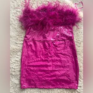 Fashion Nova Patent Leather Feather Dress